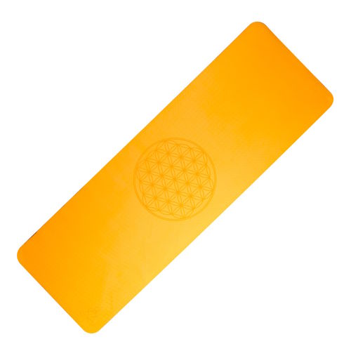 Yogamatte TPE ecofriendly - orange grau - Blume des Lebens